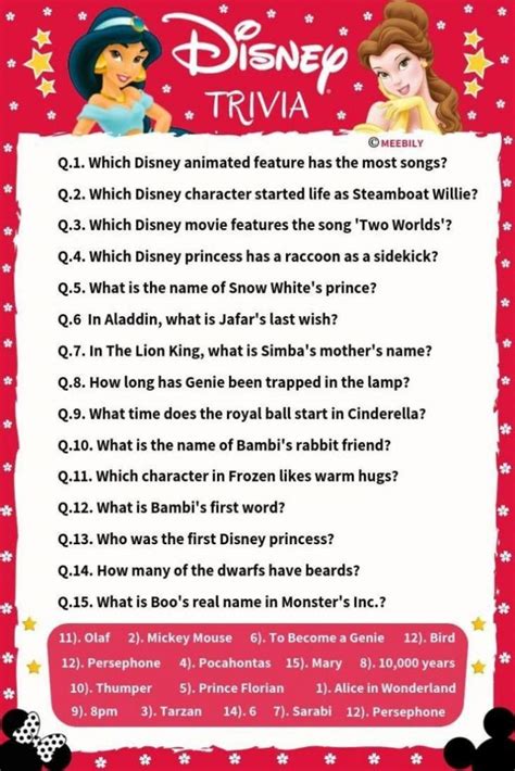 100 Disney Trivia Questions Printable